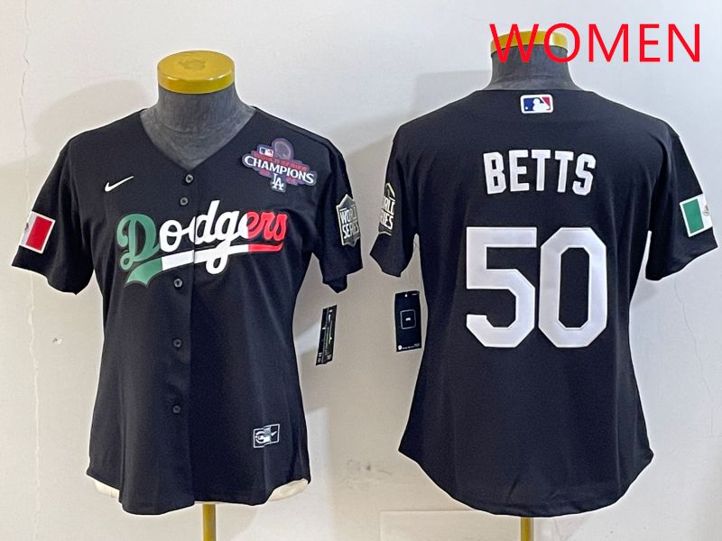Women Los Angeles Dodgers #50 Betts Black Mexico Game 2025 Nike MLB Jersey style 2